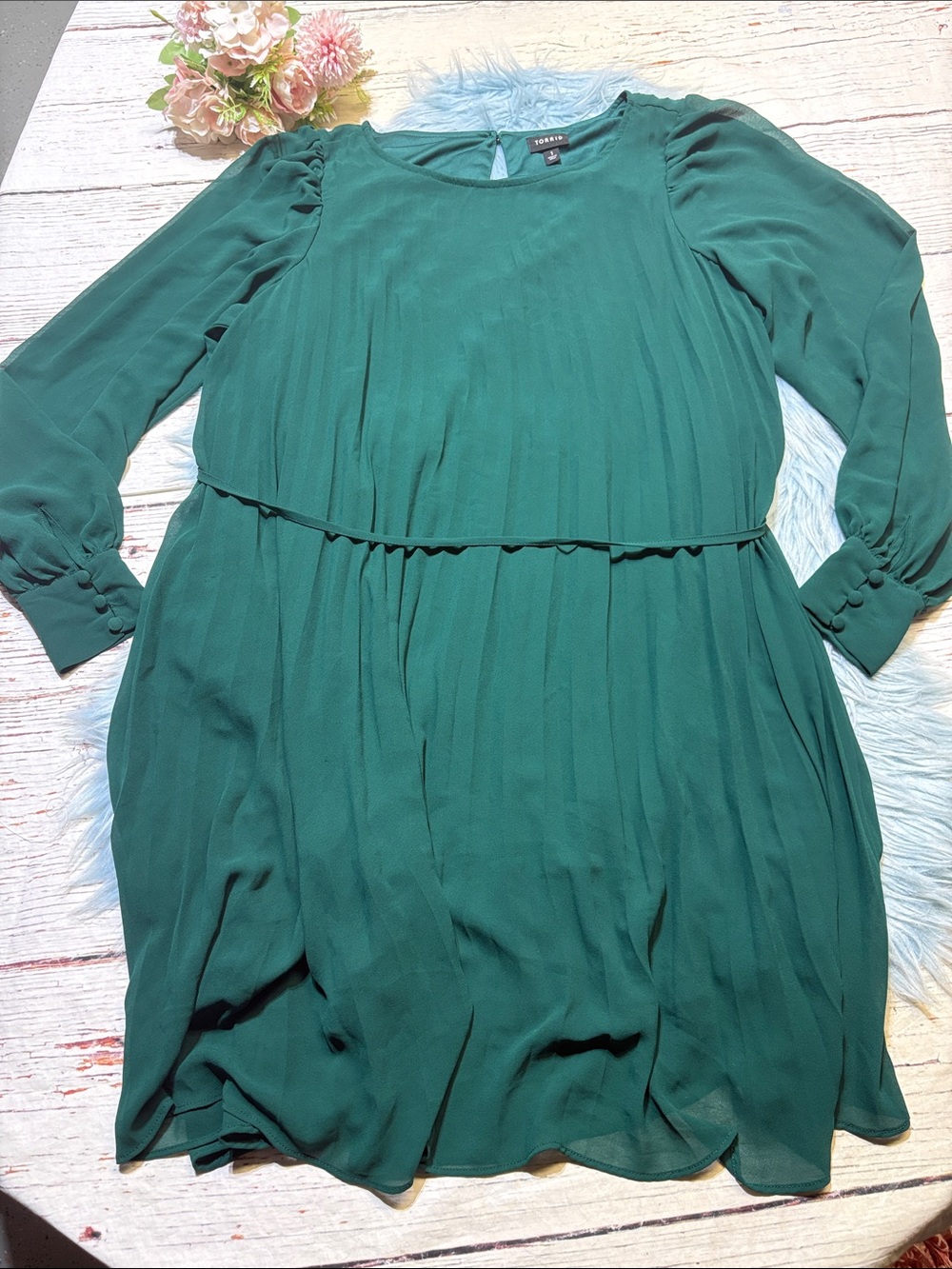 torrid Emerald Green Long Sleeve Pleated Dress sz 1X